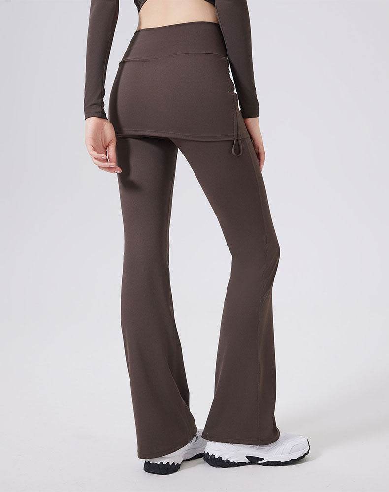 High Waisted Athletic Fake Two Pieces Flare Pant with Skirt