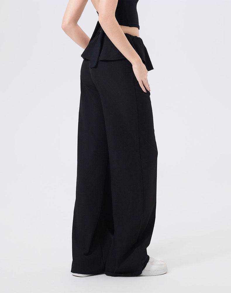 Ruffle Trim Wide Leg Casual Pants Sweatpants with Pockets