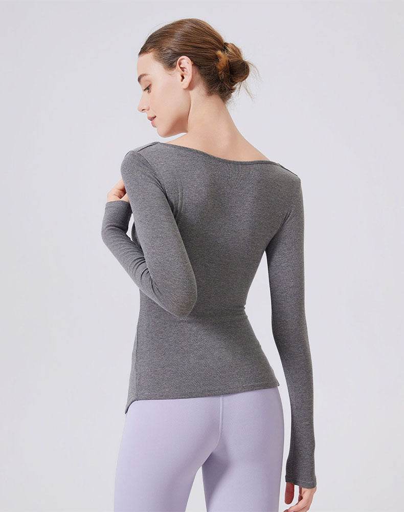 V Neck Twist Knot T-Shirts Long Sleeve Split Slim Fit Tops