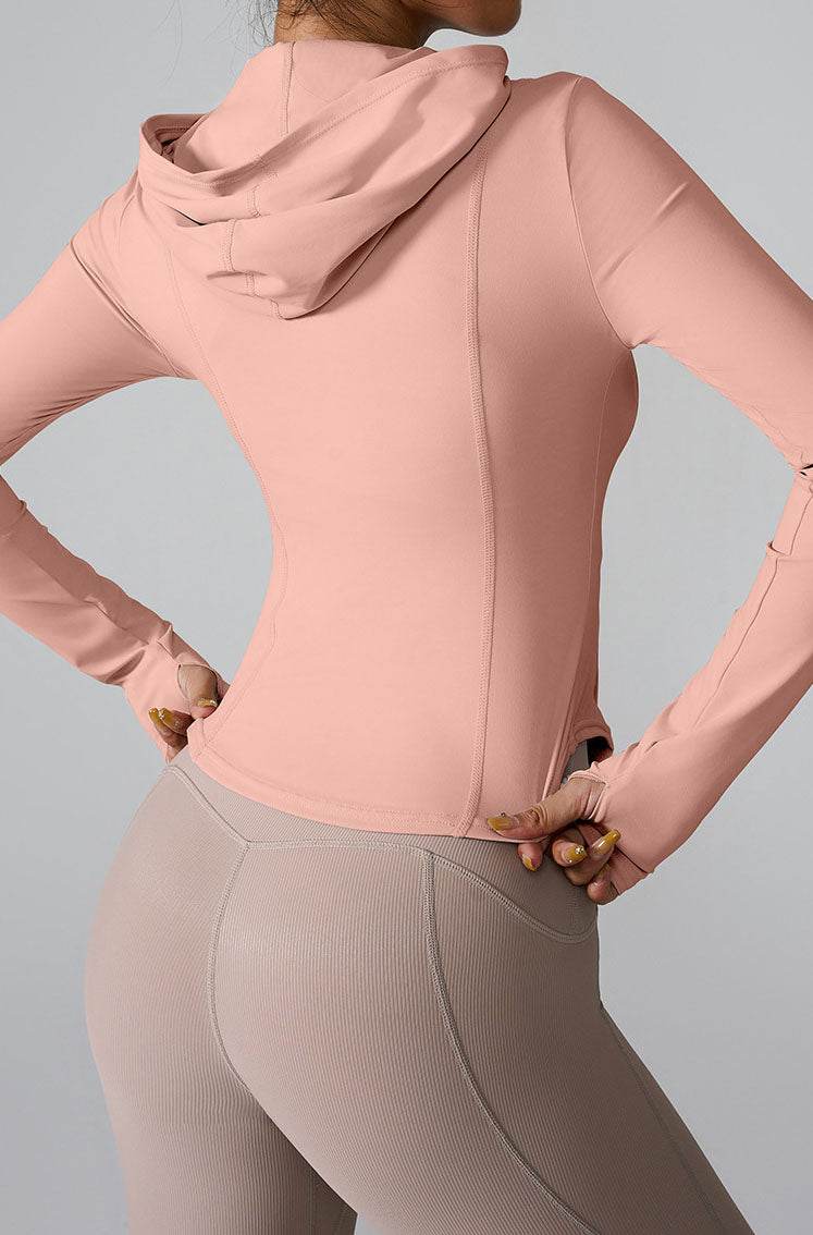 Athletic Hooded Coat Zipper Yoga Long sleeve Jacket