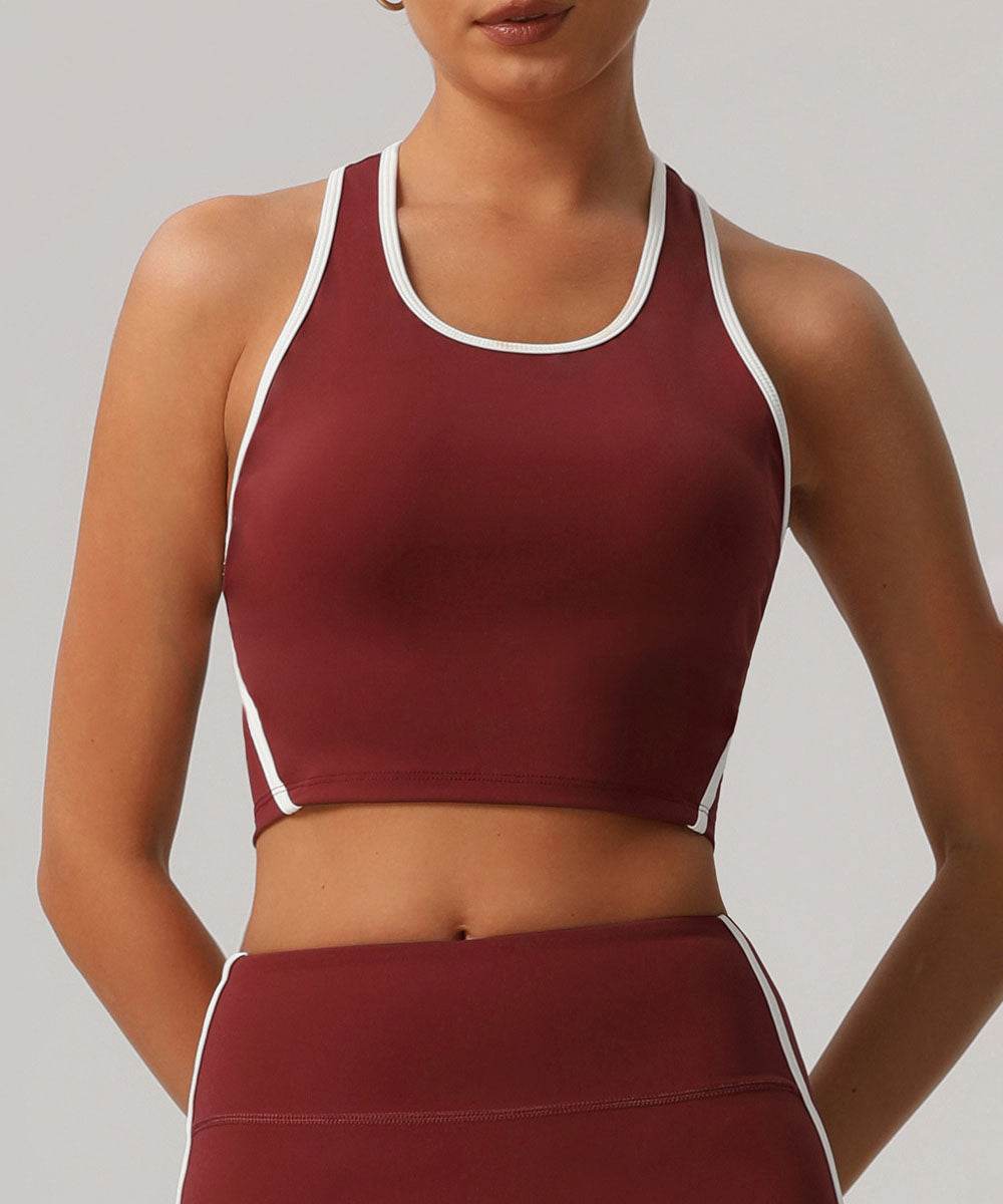 Workout Crop Tank Tops Racerback Bra with Chest Pads - Cherry Red