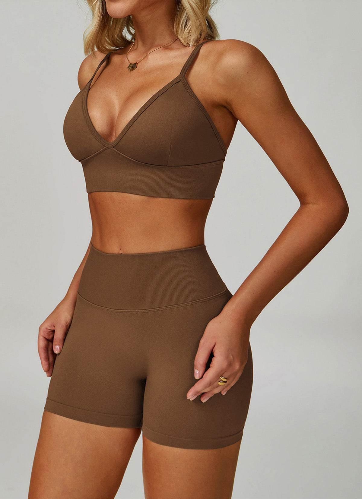 V Neck Adjustable Shoulder Straps Sports Bra