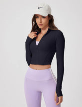Long Sleeve Crop Sports Jacket with Thumb Hole