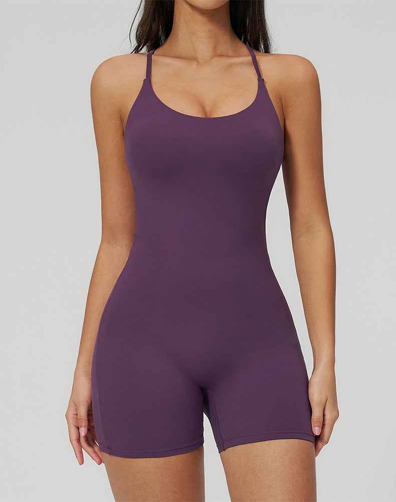 Crossback Yoga Bodysuit One Piece Workout Short Romper
