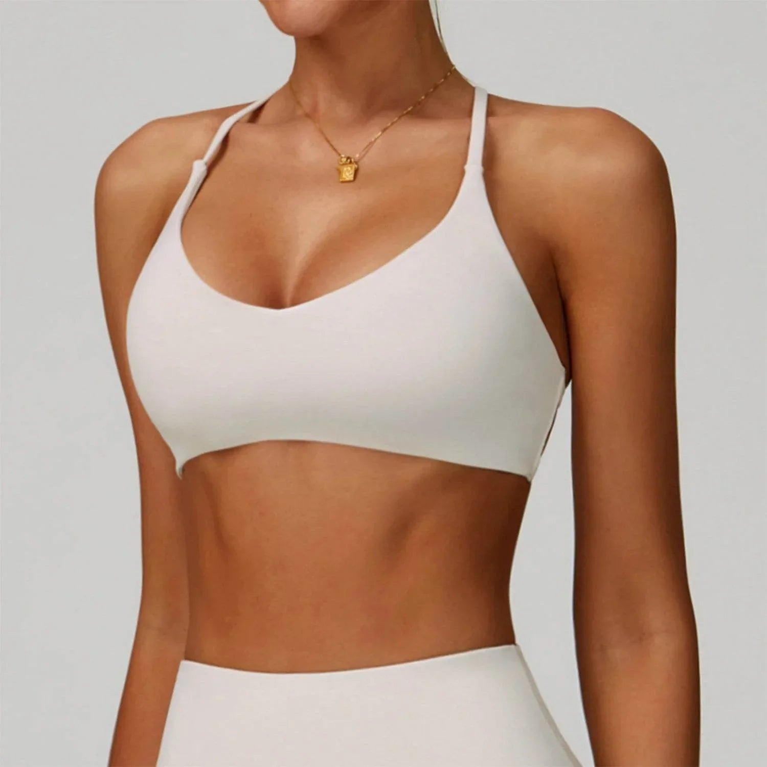 Spaghetti Straps Cross Back Sports Bra -