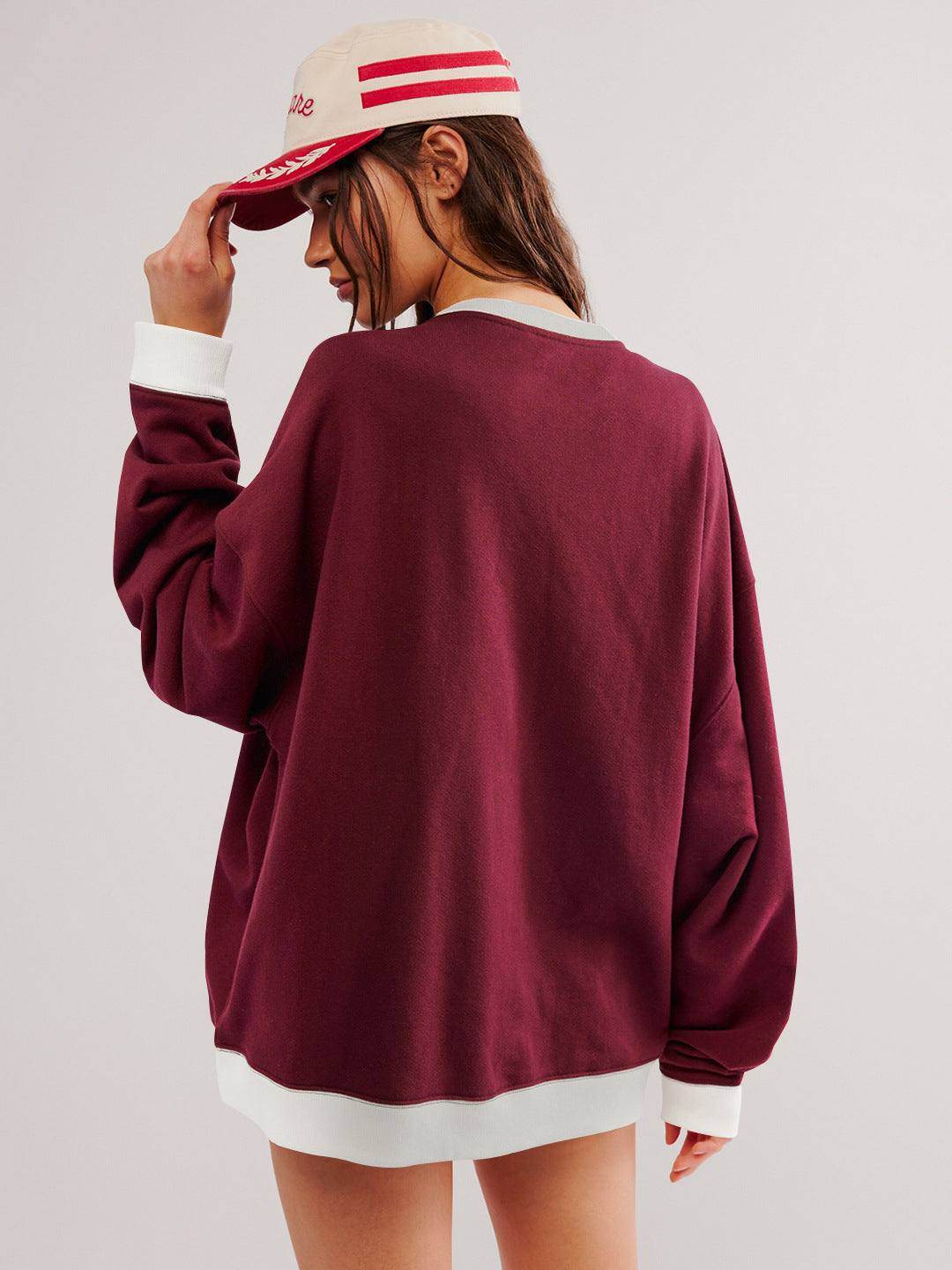 Oversized Color Block Long Sleeve Sweatshirt