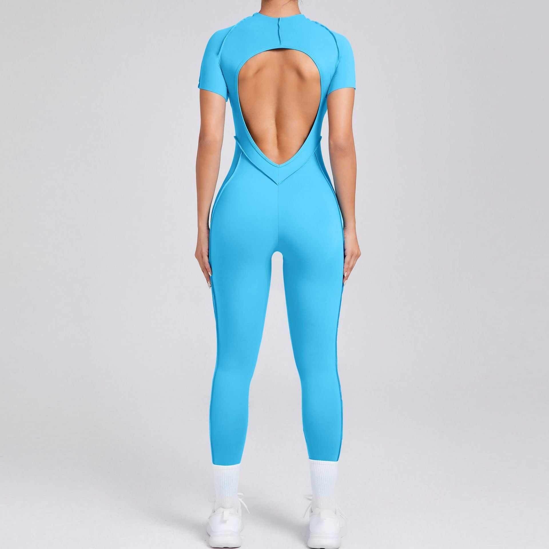 Short Sleeve Backless Yoga Jumpsuits