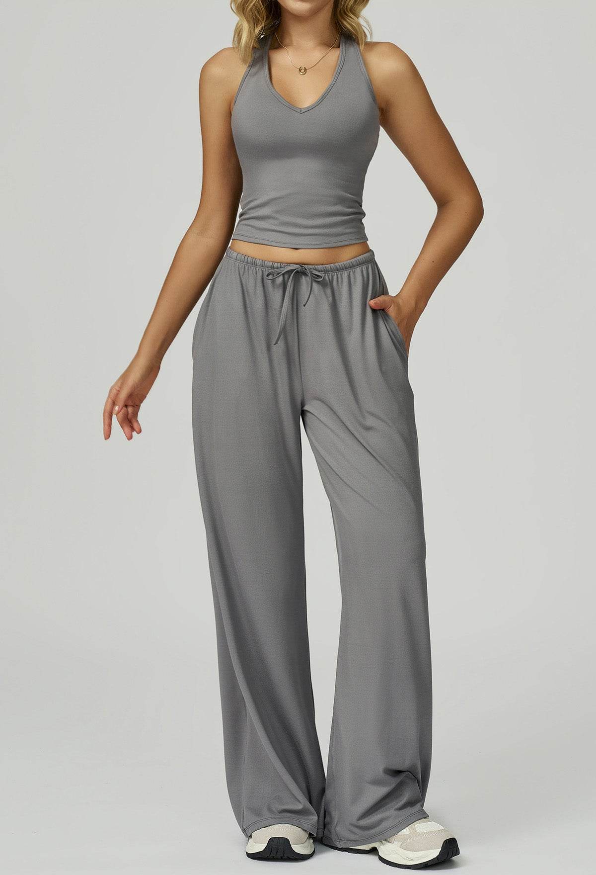 Activewear Wear with Tank Top and Wide Leg Lounge Pants -