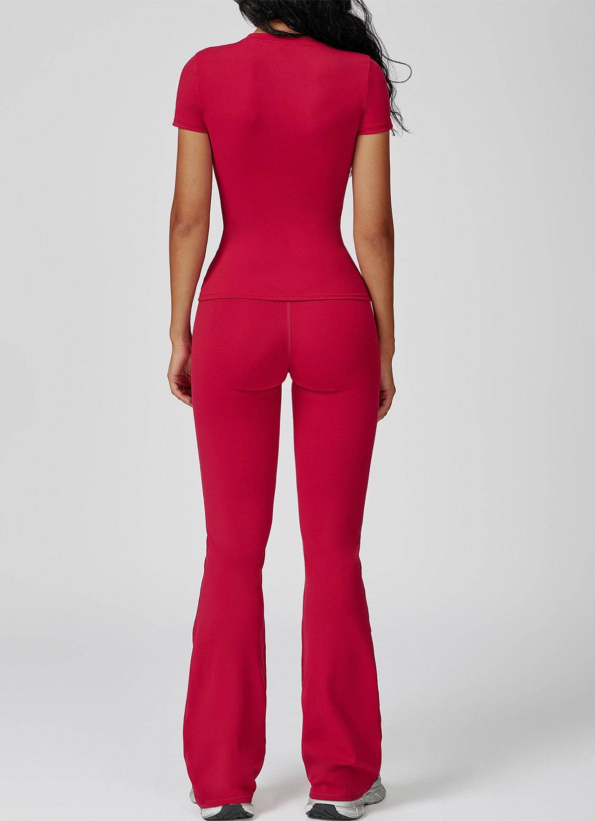 Sports Wear with Short Sleeve T-Shirt and Flared Leg Pants