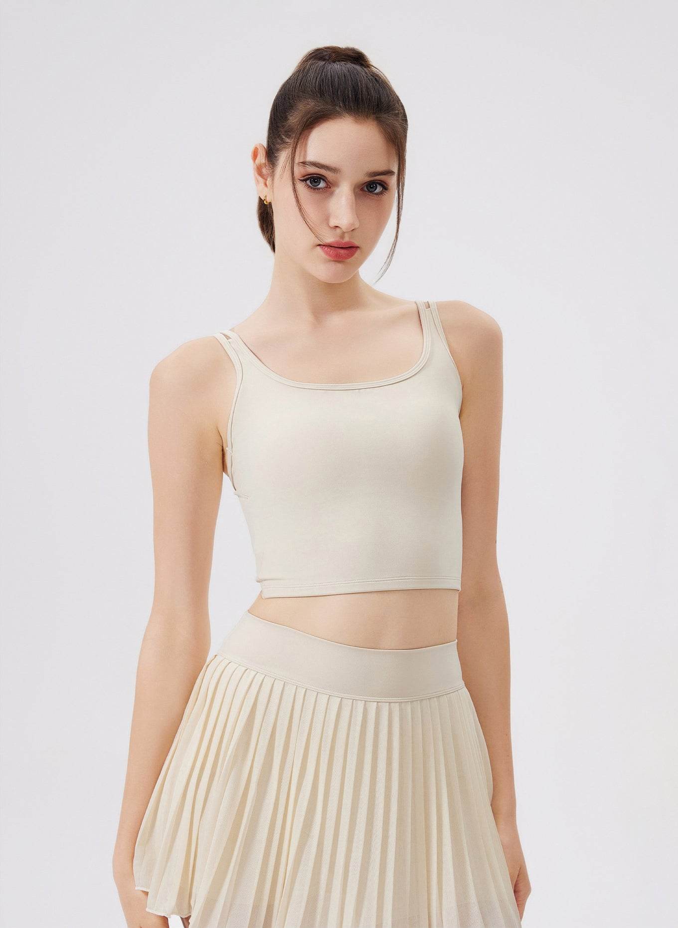 Double Strap Back Butterfly Lace Up Tank Tops with Chest Pad