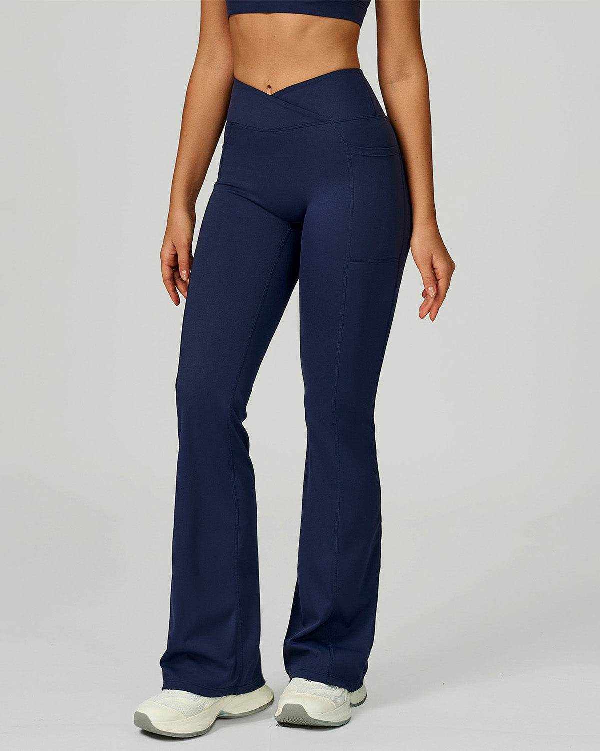 Cross Waist Yoga Flared Pants with Pockets