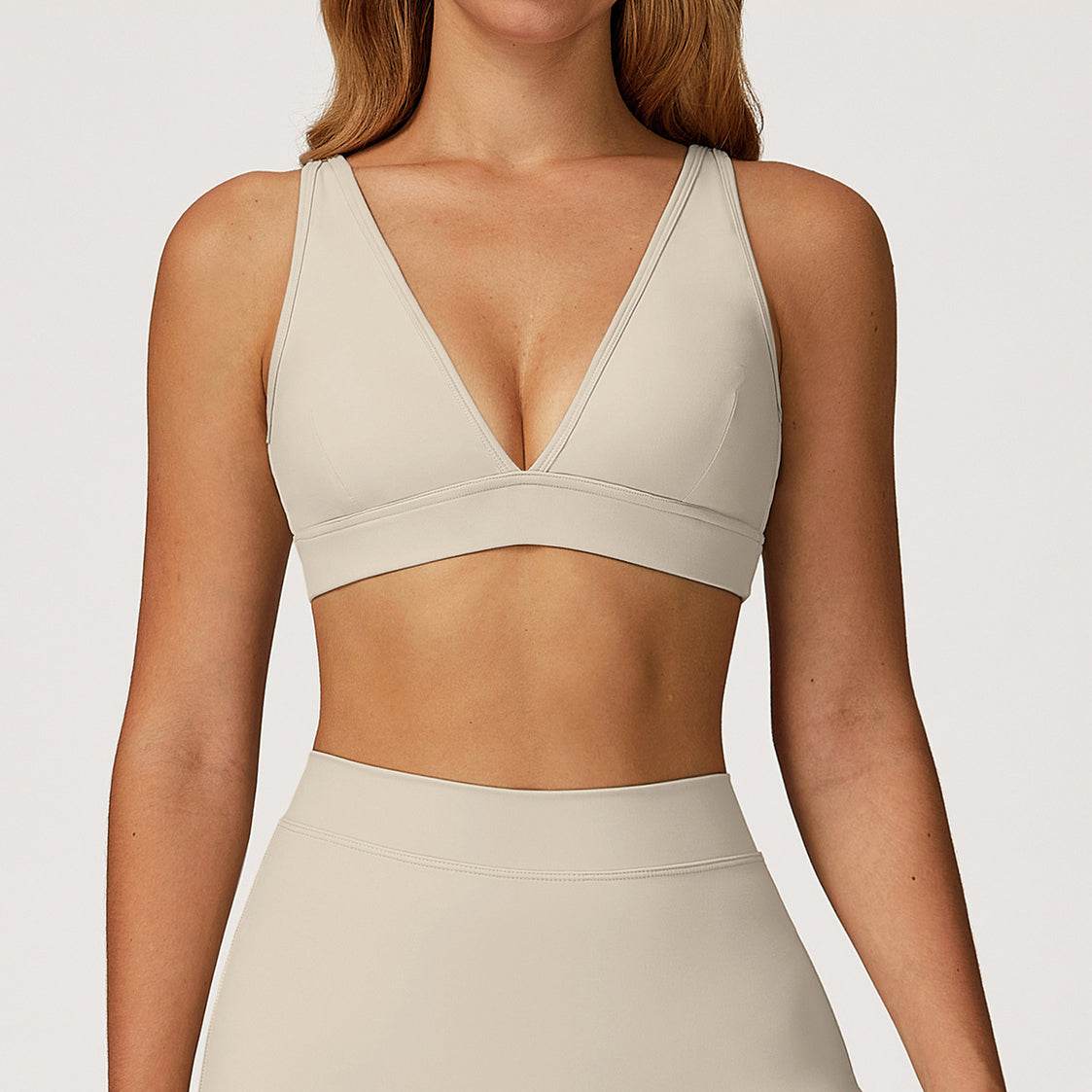 Deep V-Neck Sports Bra with Removable Bra Pad