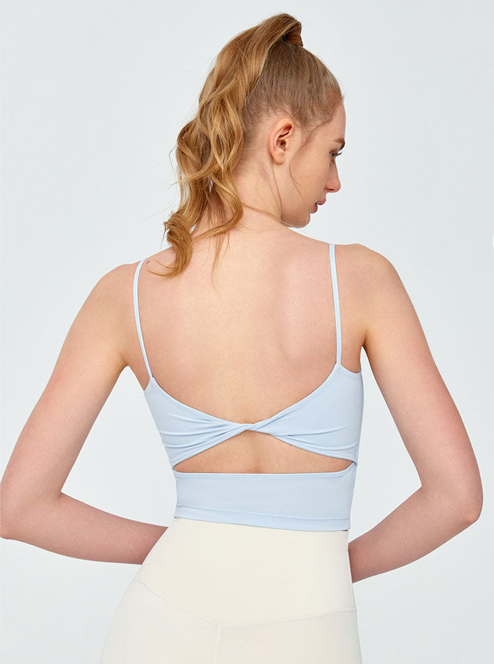 Twist Back Spaghetti Straps Sports Tank Top