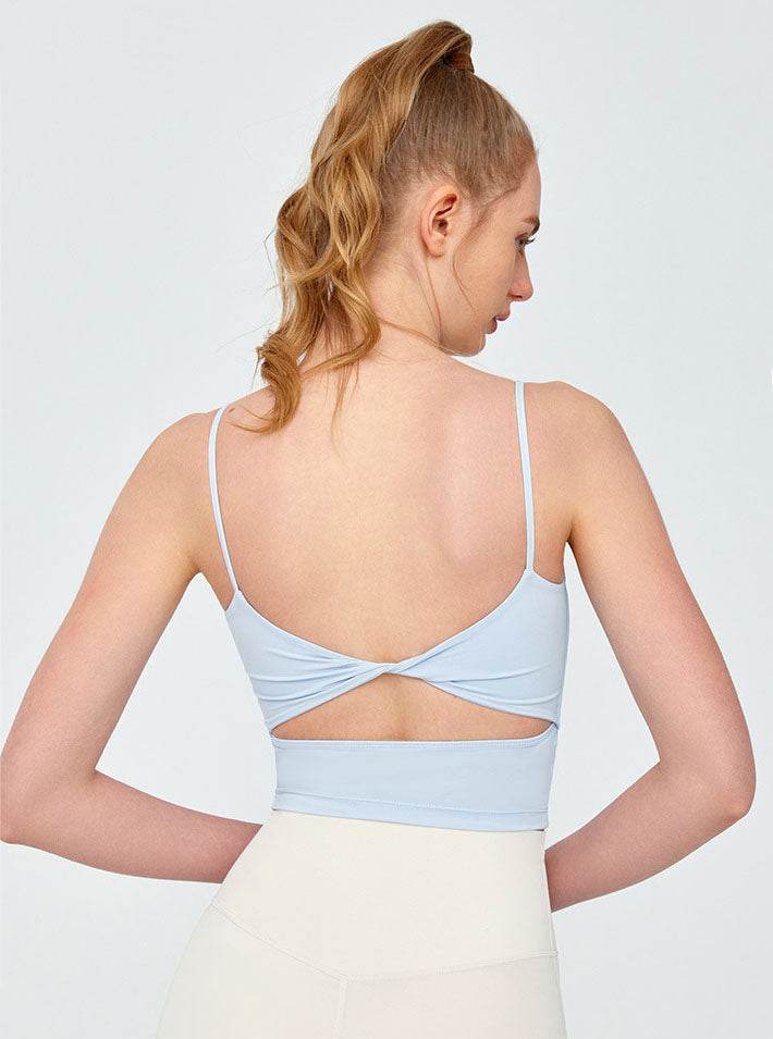Twist Back Spaghetti Straps Sports Tank Top