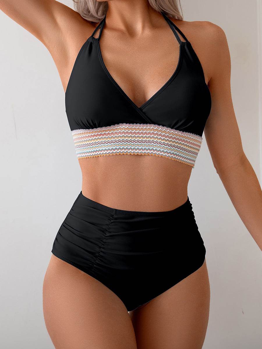 High Waisted Color Block Bikini Sets