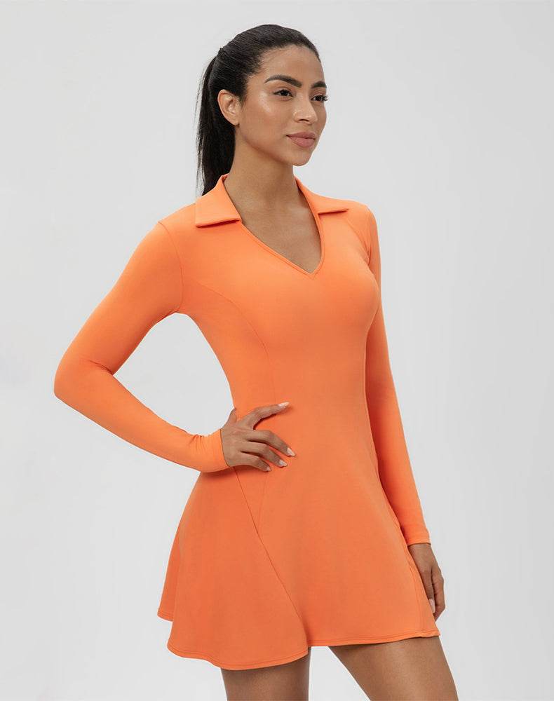 Long Sleeve V Neck Tennis Dress -