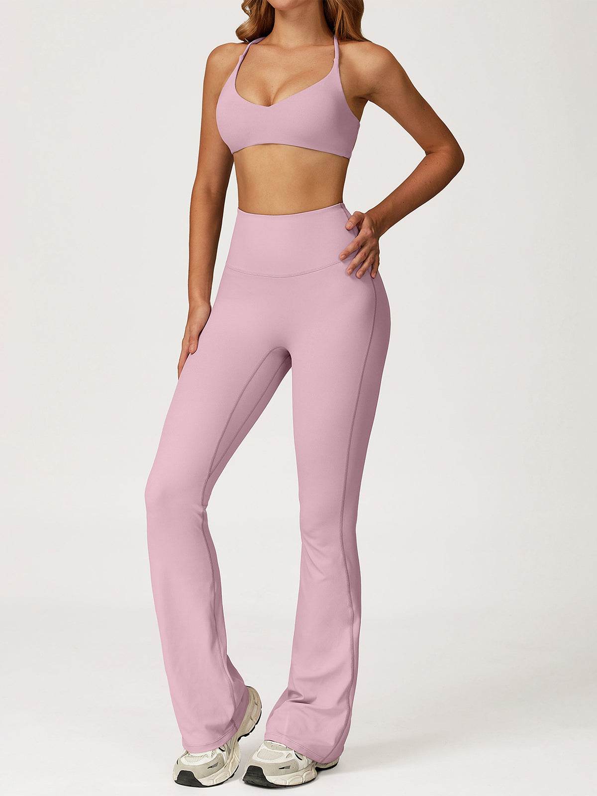 Activewear Sets with Cross Back Sports Bra and Flared Pant -
