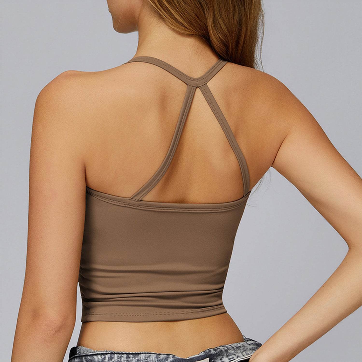 Square Neck Sports Tank Tops Criss Cross Back Longline Cami