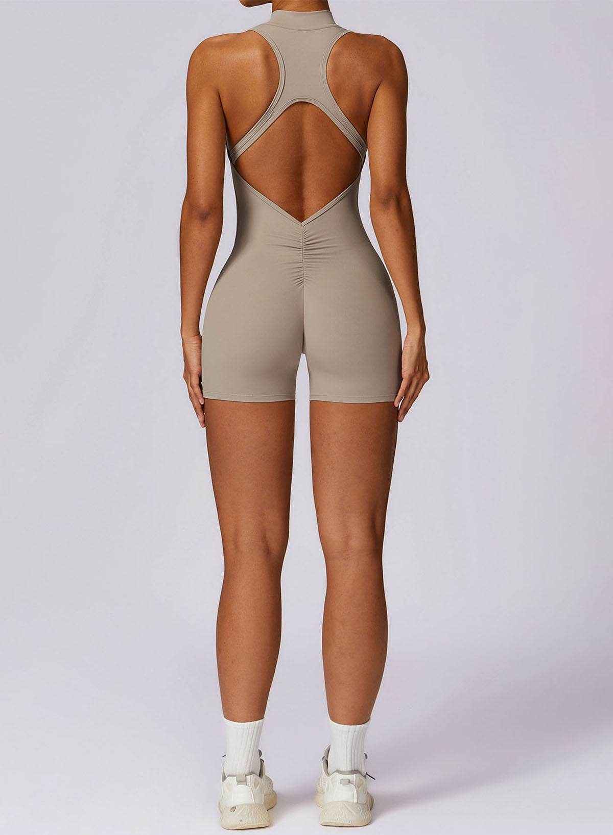 Zip Up Sleeveless Workout Shorts Jumpsuit