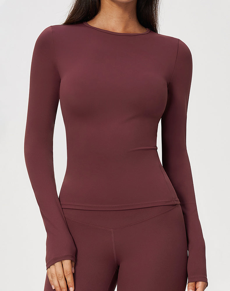 Crewneck Long Sleeve Shirt Basic Tees Slim Fit Crop Tops