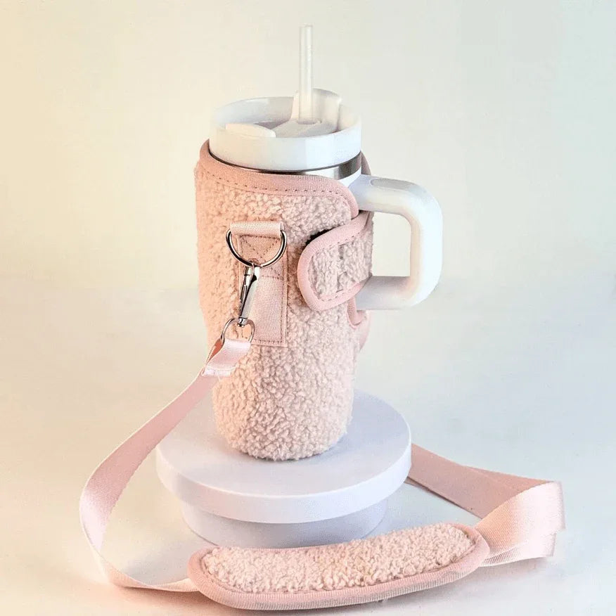 Teddy Velvet 16oz Tumbler Carry Case Neoprene Bottle Sleeve - Pink