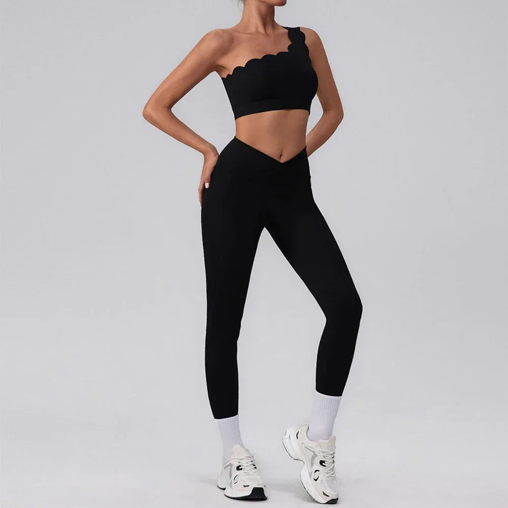 Activewear Sets with One Shoulder Sports Bra and Leggings -