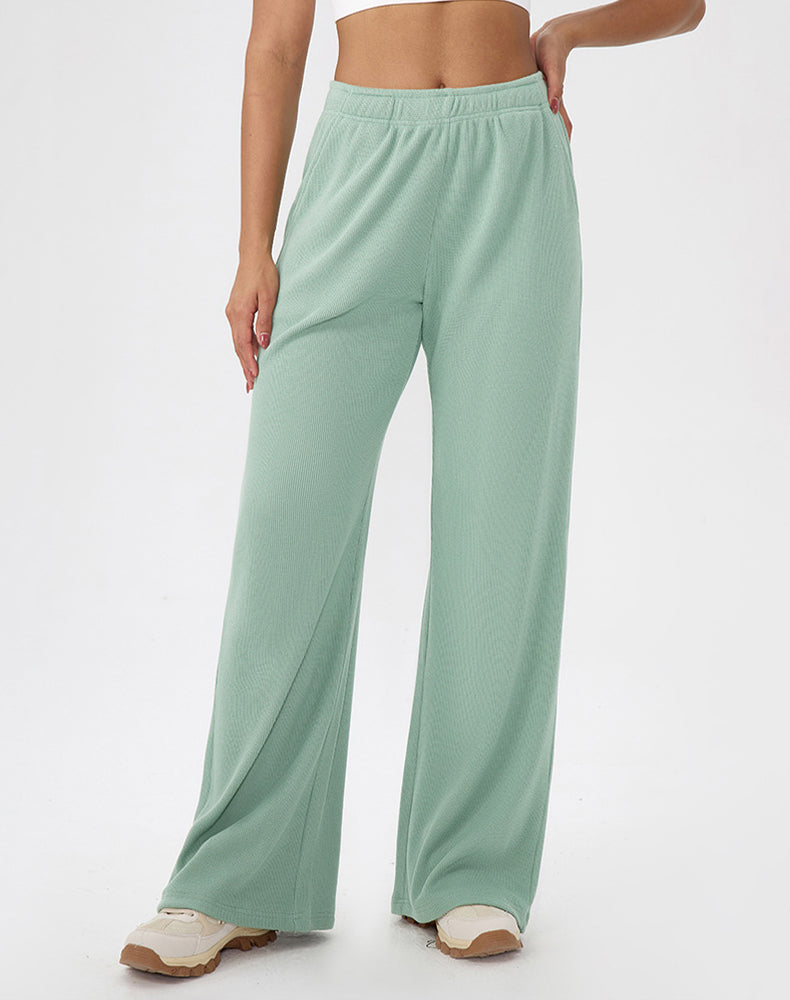 Waffle Knit Straight Leg Sweatpants with Pockets