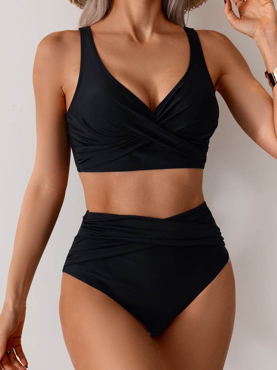 High Waisted Tummy Control Ruched Bikini Sets