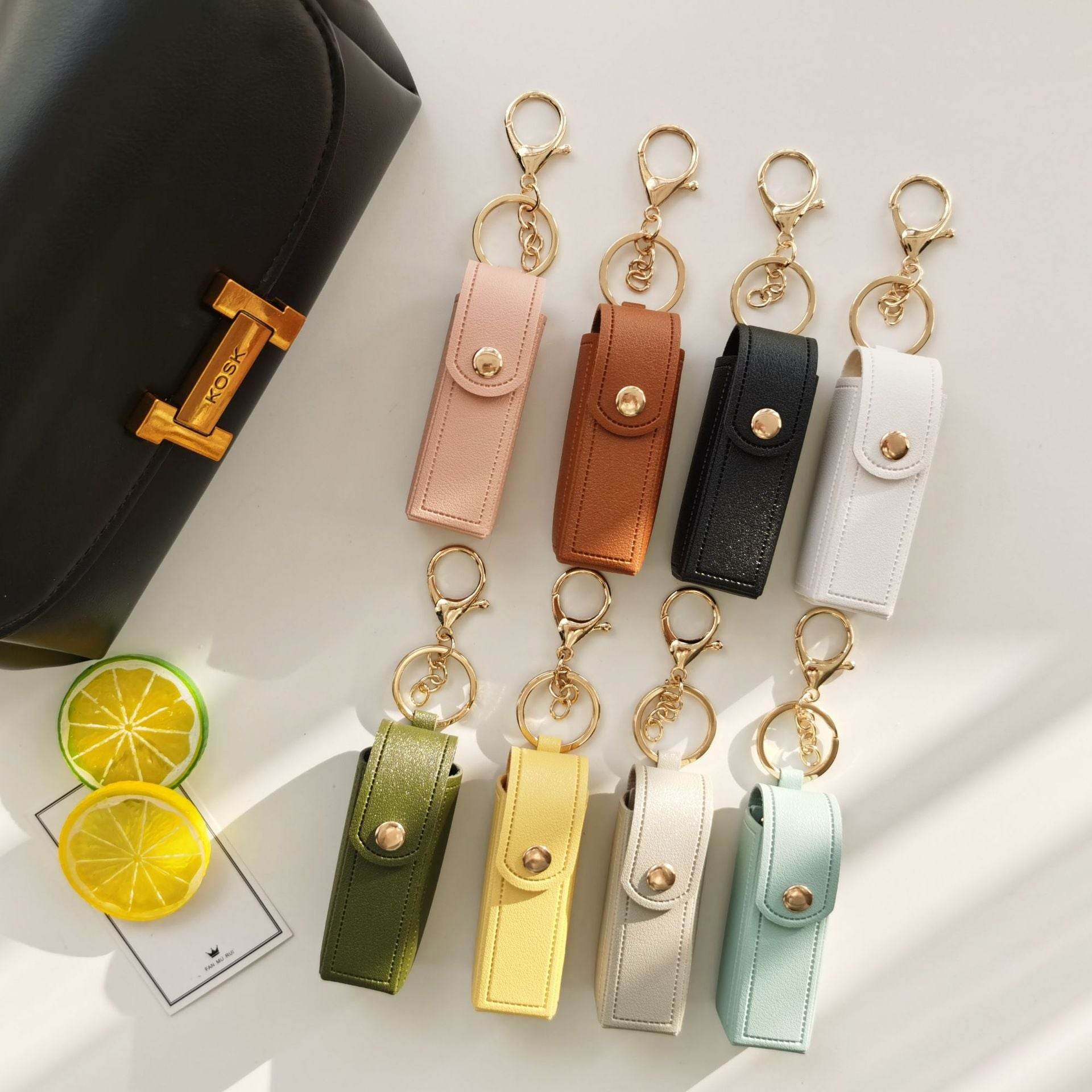 PU Leather Lipstick Holder Keychain with Clip