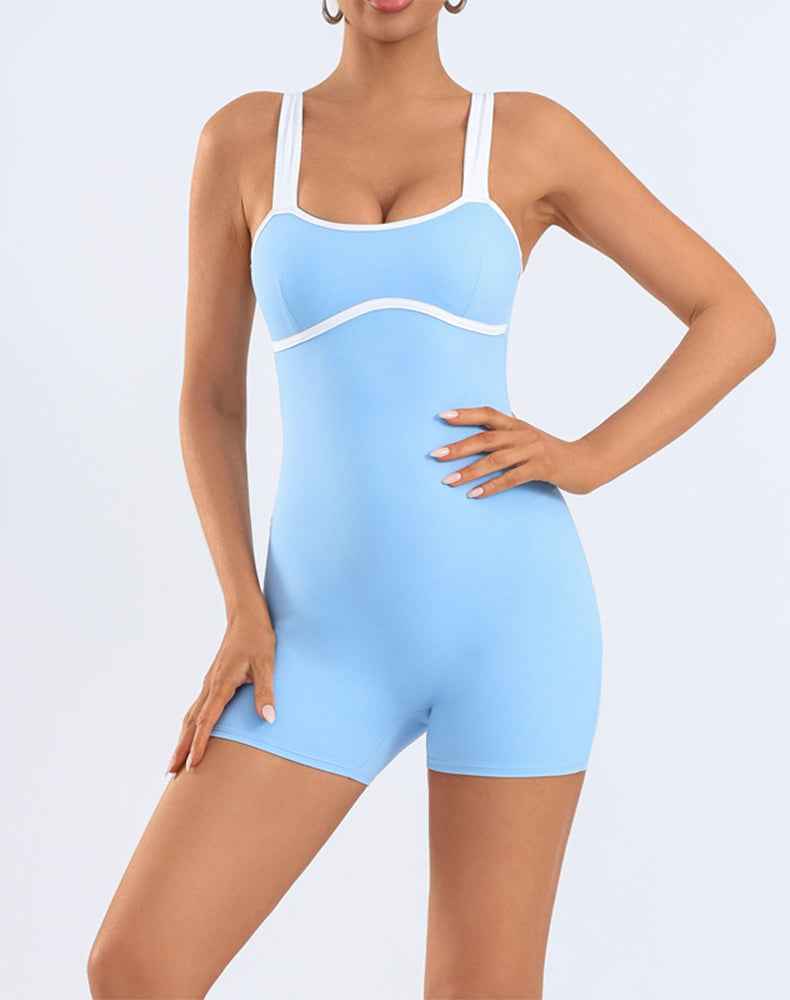 Adjustable Strap Romper Color Blocking Shorts Jumpsuit