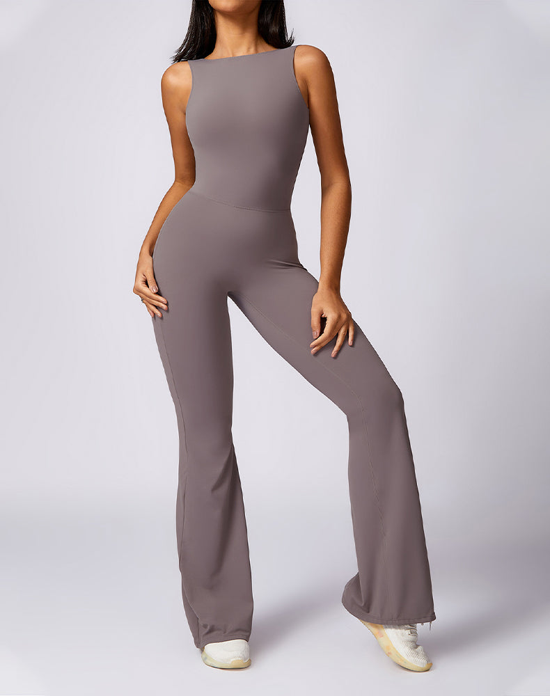 Backless Yoga Flare Jumpsuit Sleeveless Workout Romper