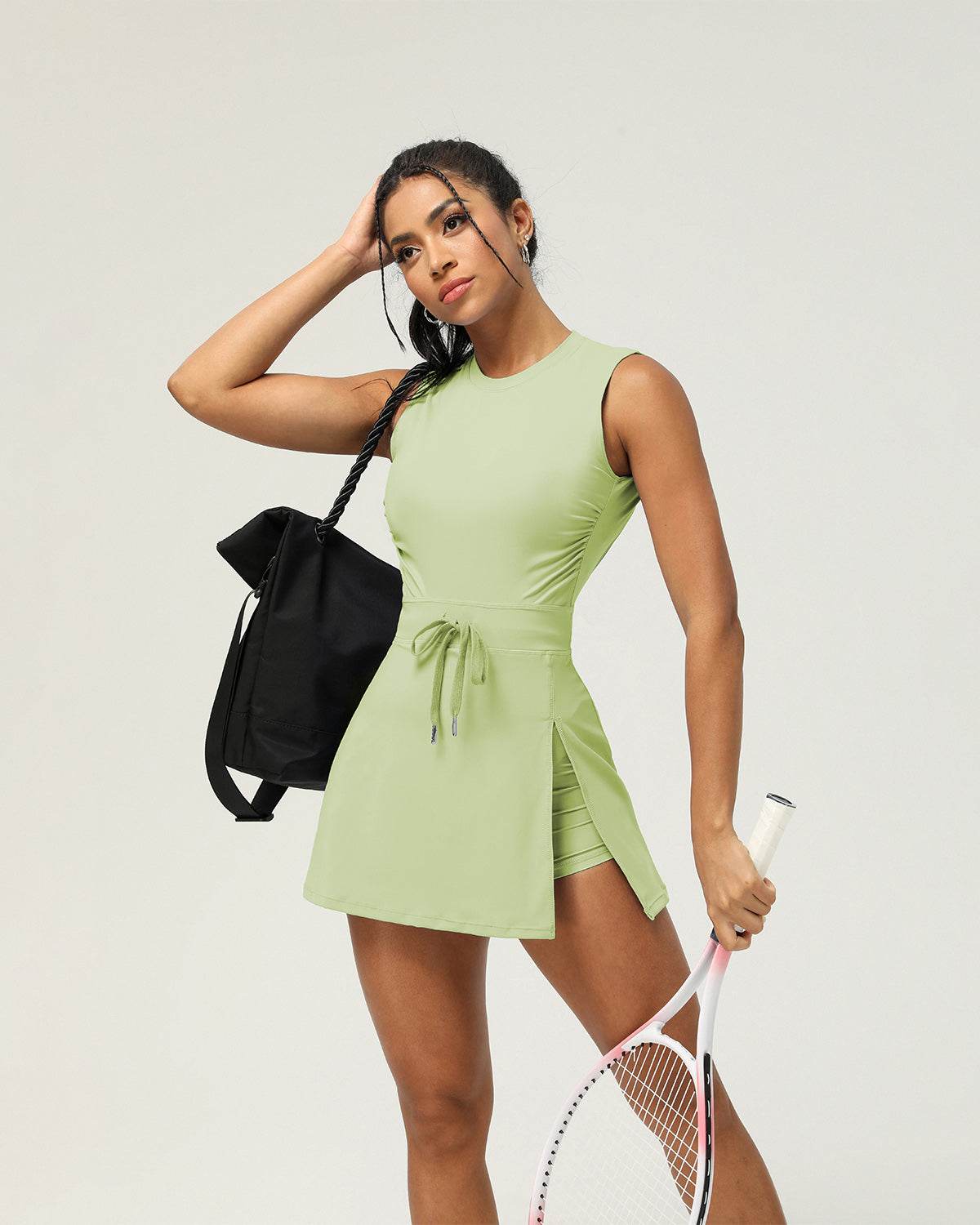 Sleeveless Tennis Dress with Built in Shorts - Matcha Green