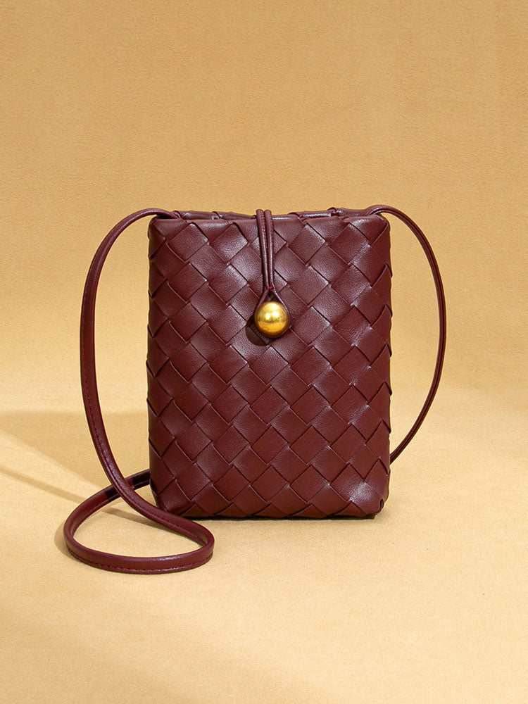 Woven Leather Cell Phone Purses Mini Crossbody Bag