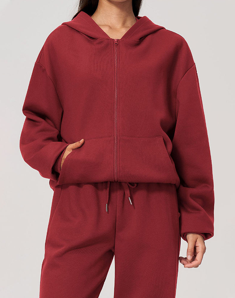 Long Sleeve Full Zip Casual Hooded with Pockets