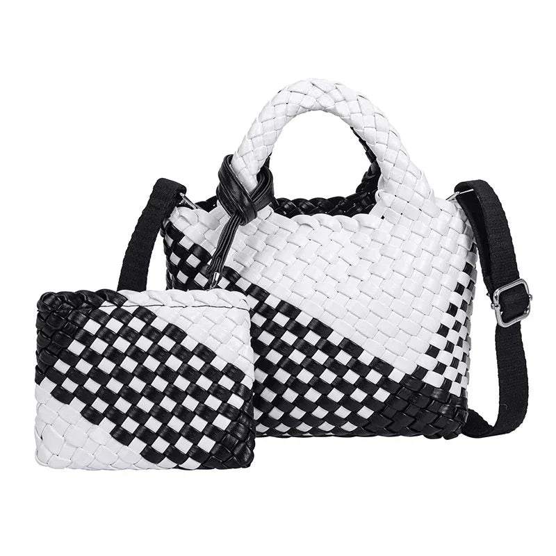 New Woven Pu Leather Tote Bag Crossbody - Black