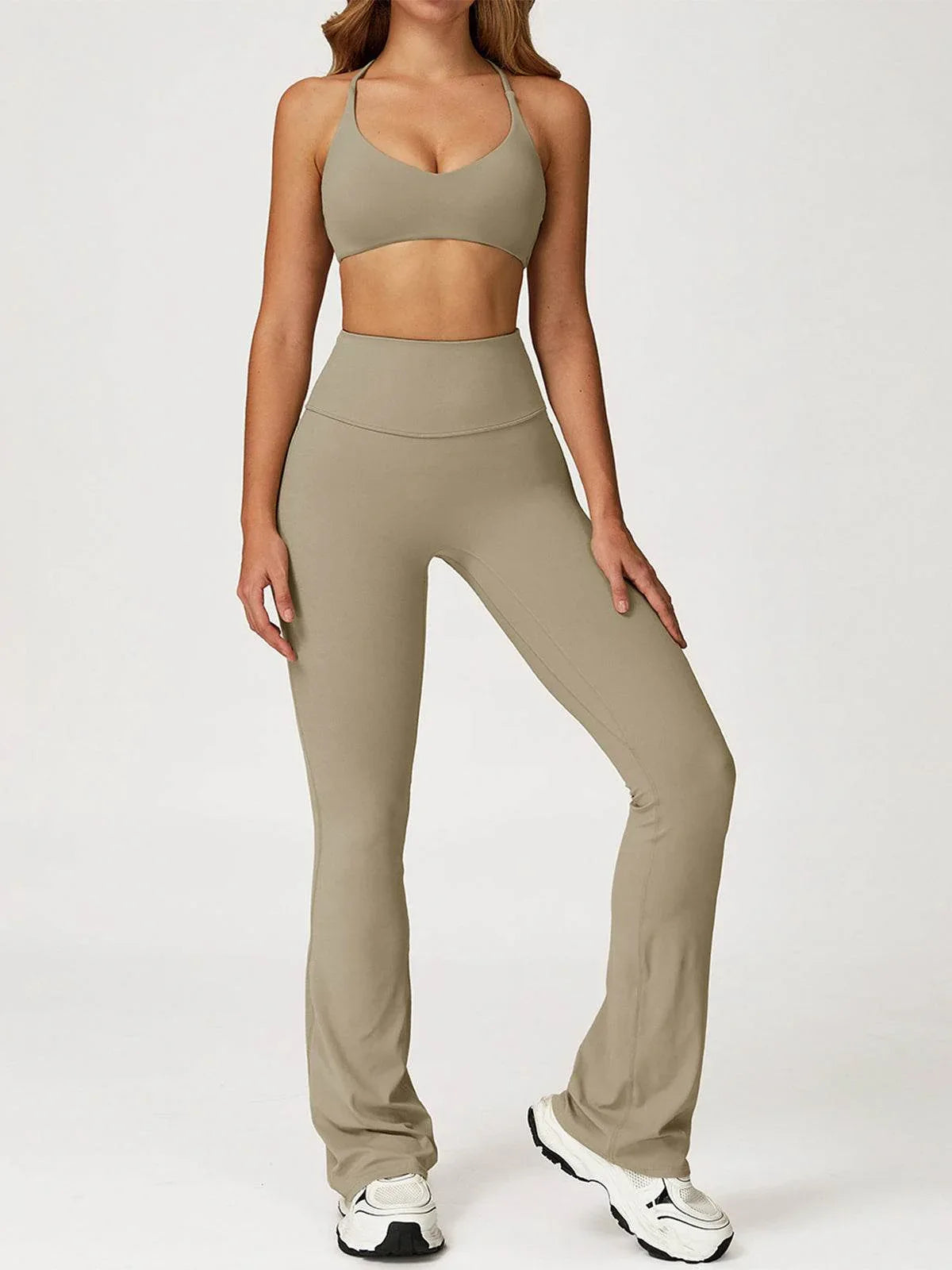 Activewear Sets with Cross Back Sports Bra and Flared Pant -