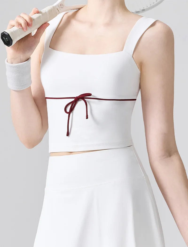 Color Blocked Tank Top Open Back Shirt with Built-in Bra Pad -