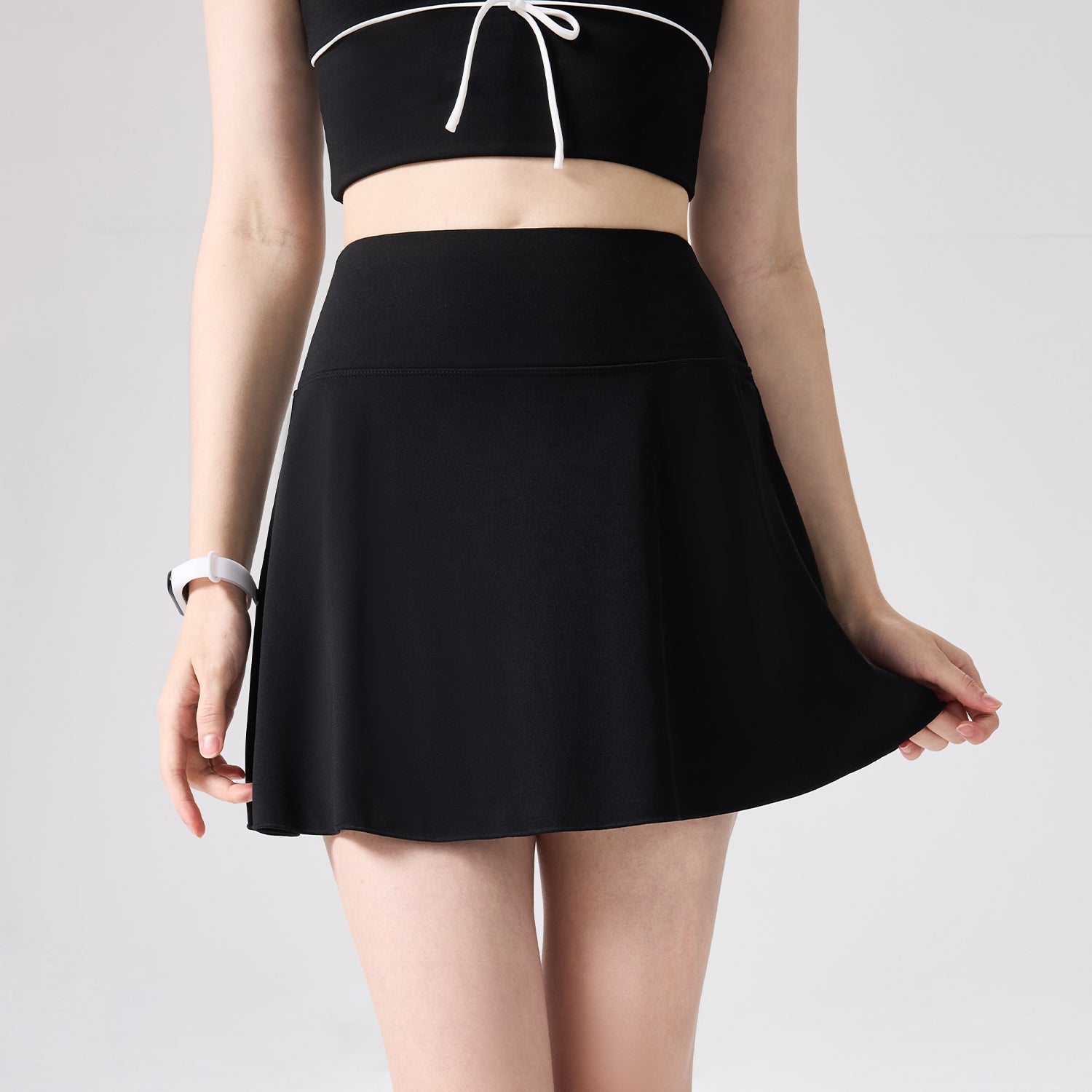 High Waist Golf Tennis Skirts with Built-in Short and Pocket - Black