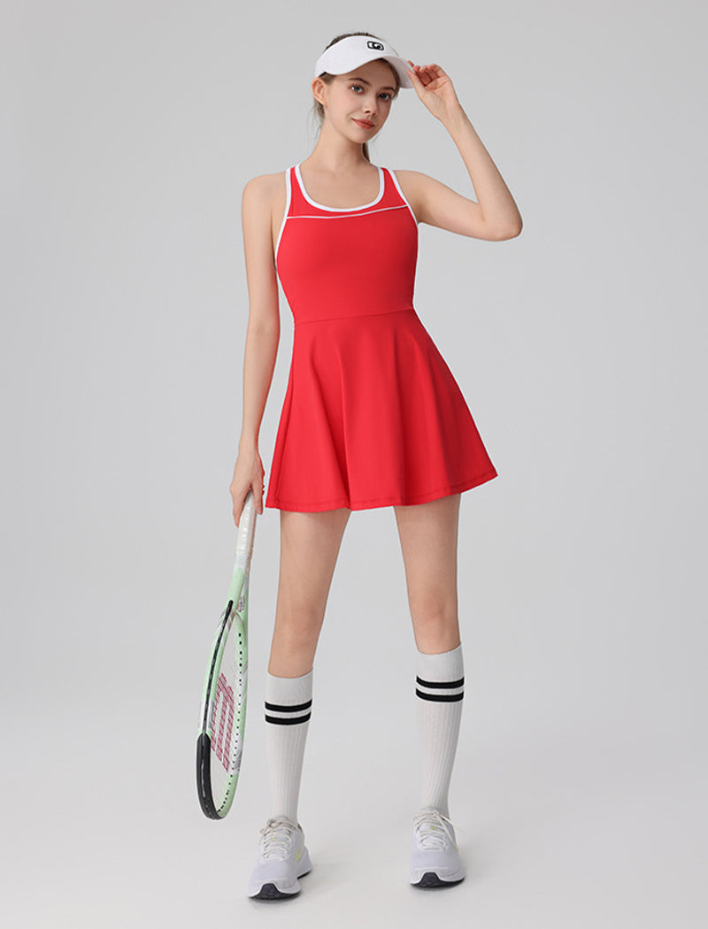 Racerback Tennis Dress with Short Contrast Colors Golf Dress