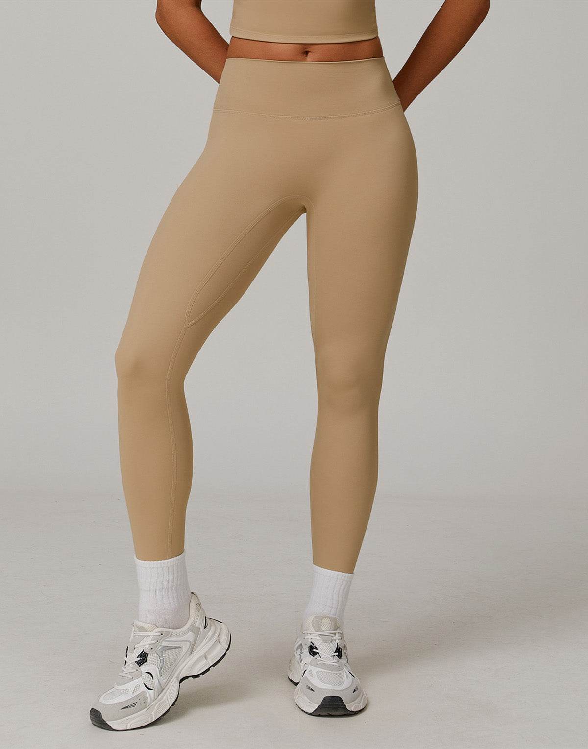 No Front Seam High Waist Sports Leggings - Khaki