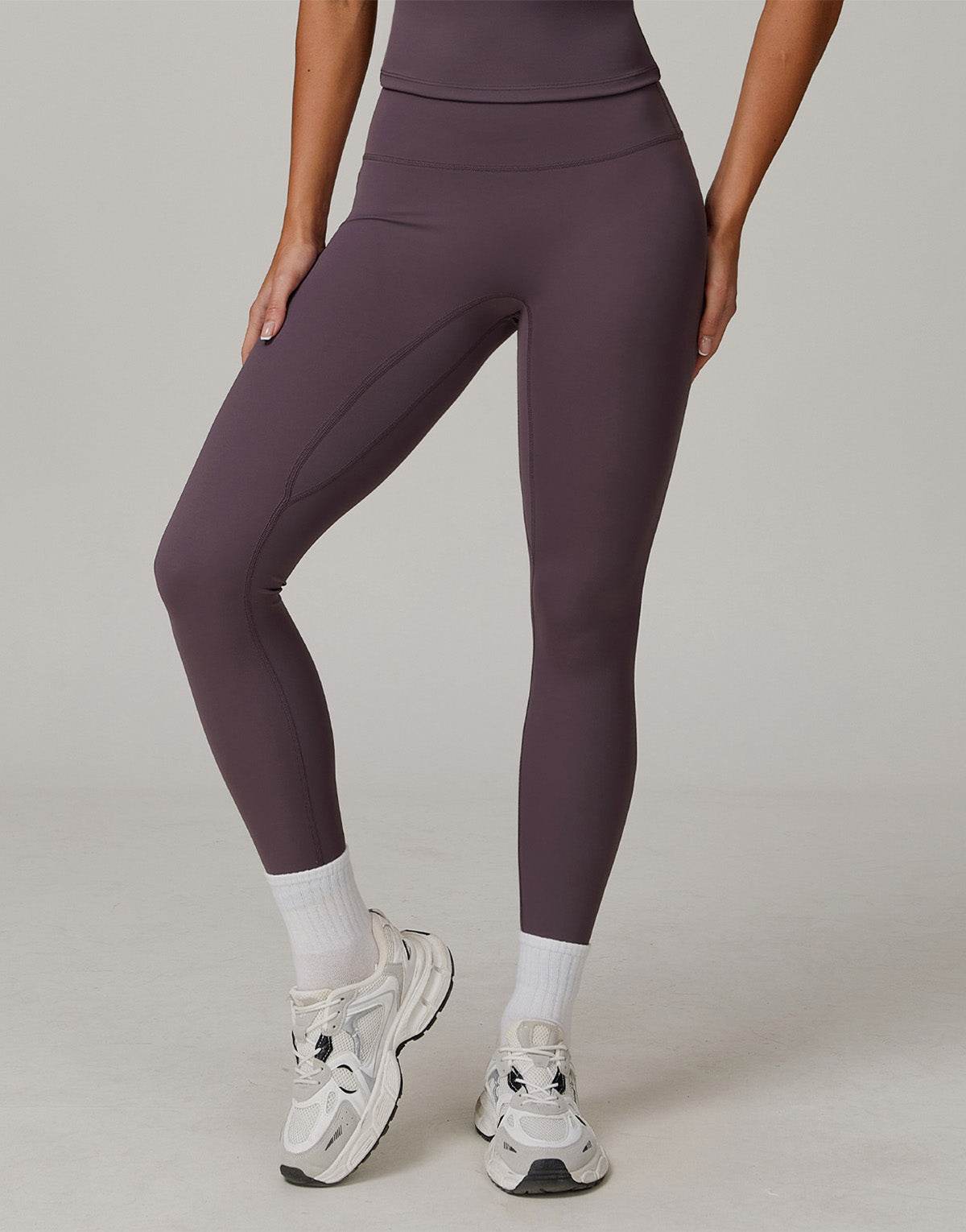 No Front Seam High Waist Sports Leggings - Eggplant Purple