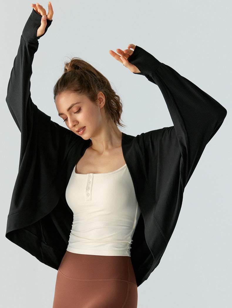 Sport Shawl with Thumb Cuffs Long Sleeve Cardigan Outerwear