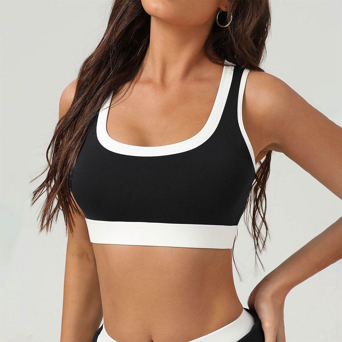 Color Block U Neck Sports Bra Cami Crop Top -