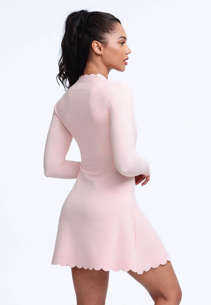 Scalloped Wavy Edge Long Sleeve Tennis Dress -