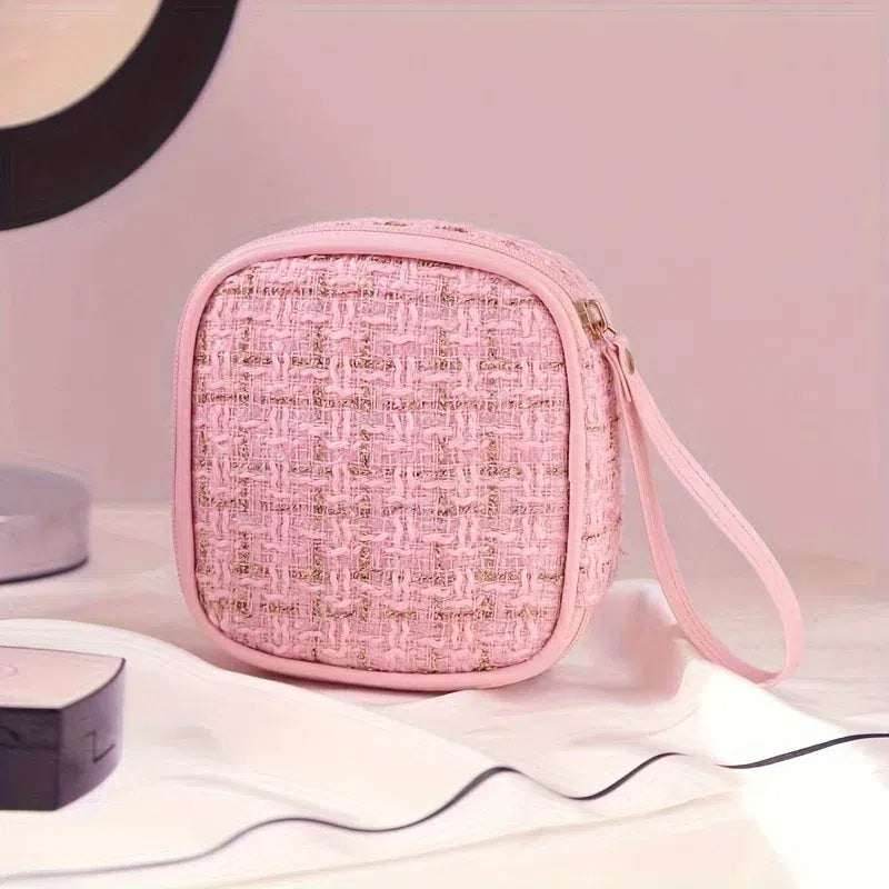 Tweed Zipper Cosmetic Bag