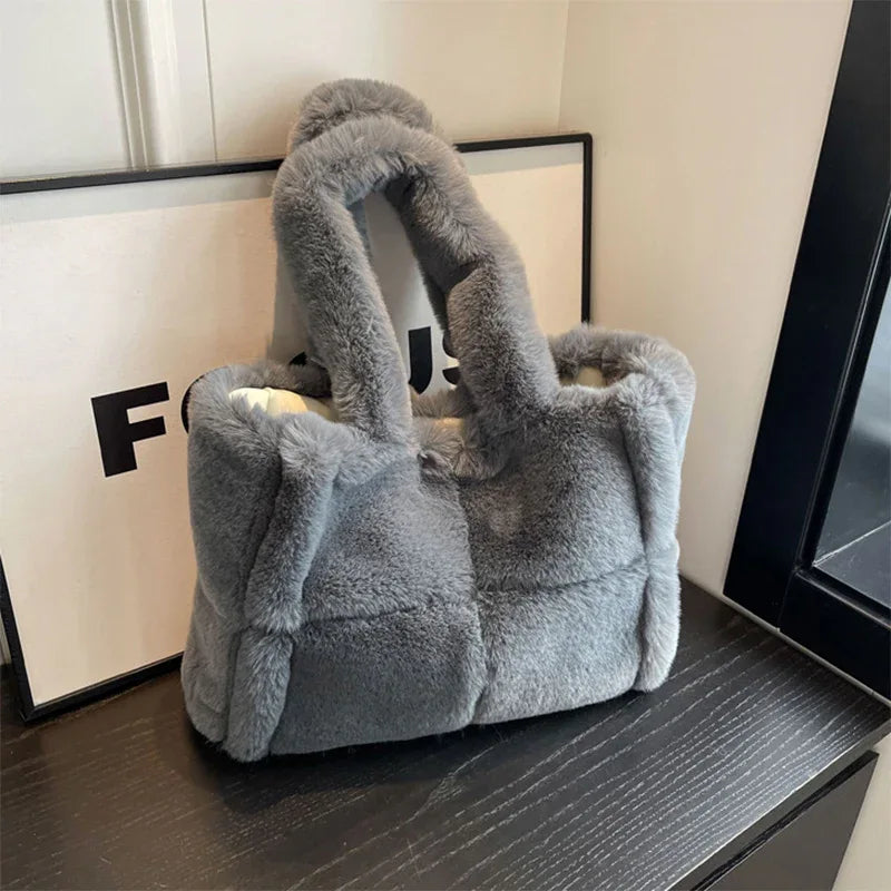 Winter Soft Plush Shoulder Handbag Bag Large Fluffy Tote Bag -