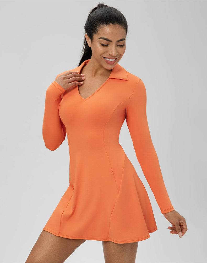 Long Sleeve V Neck Tennis Dress -