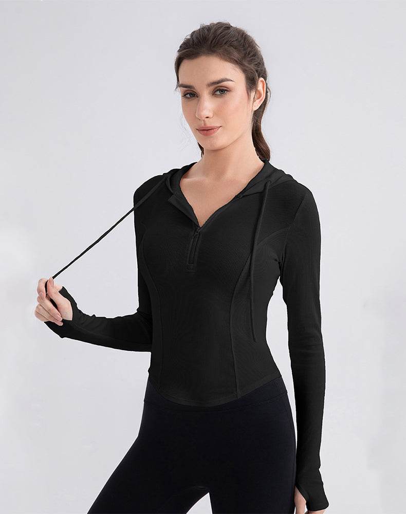 Cropped Zip Up Hoodie Long Sleeve Slim Crop Tops