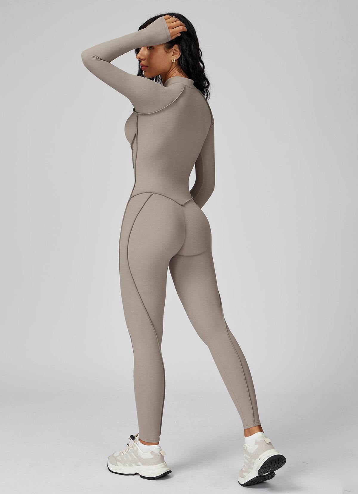 Long Sleeve Zip Front Sport Jumpsuits One Yoga Rompers