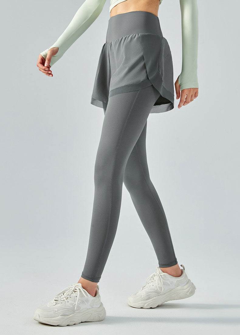 False Two Pieces Sports Leggings with Pockets Shorts